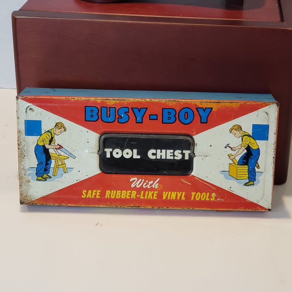 Vintage Original Ohio Art Busy Boy Tin Tool Box With Tools Tool Chest Bryan Ohio